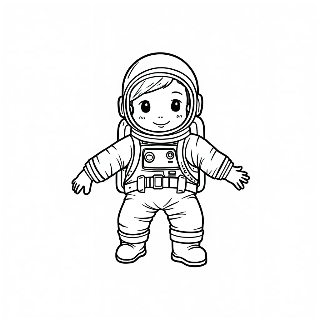 Happy Astronaut Floating in Zero Gravity Coloring Page